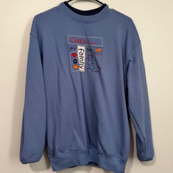 M & C Sportswear Tops - USED Woman's M&C Sportswear Long Sleeve Cats Sweatshirt Color Blue Size Medium